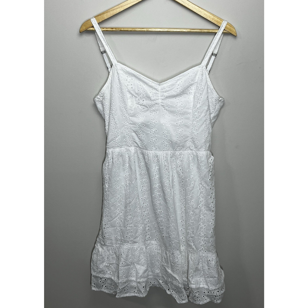 Hollister Eyelet Mini Dress Womens Small White Cut Out Tie Back Tiered